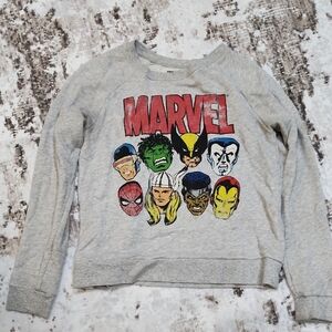 Marvel Gray Sweater with Colorful Superhero Graphics